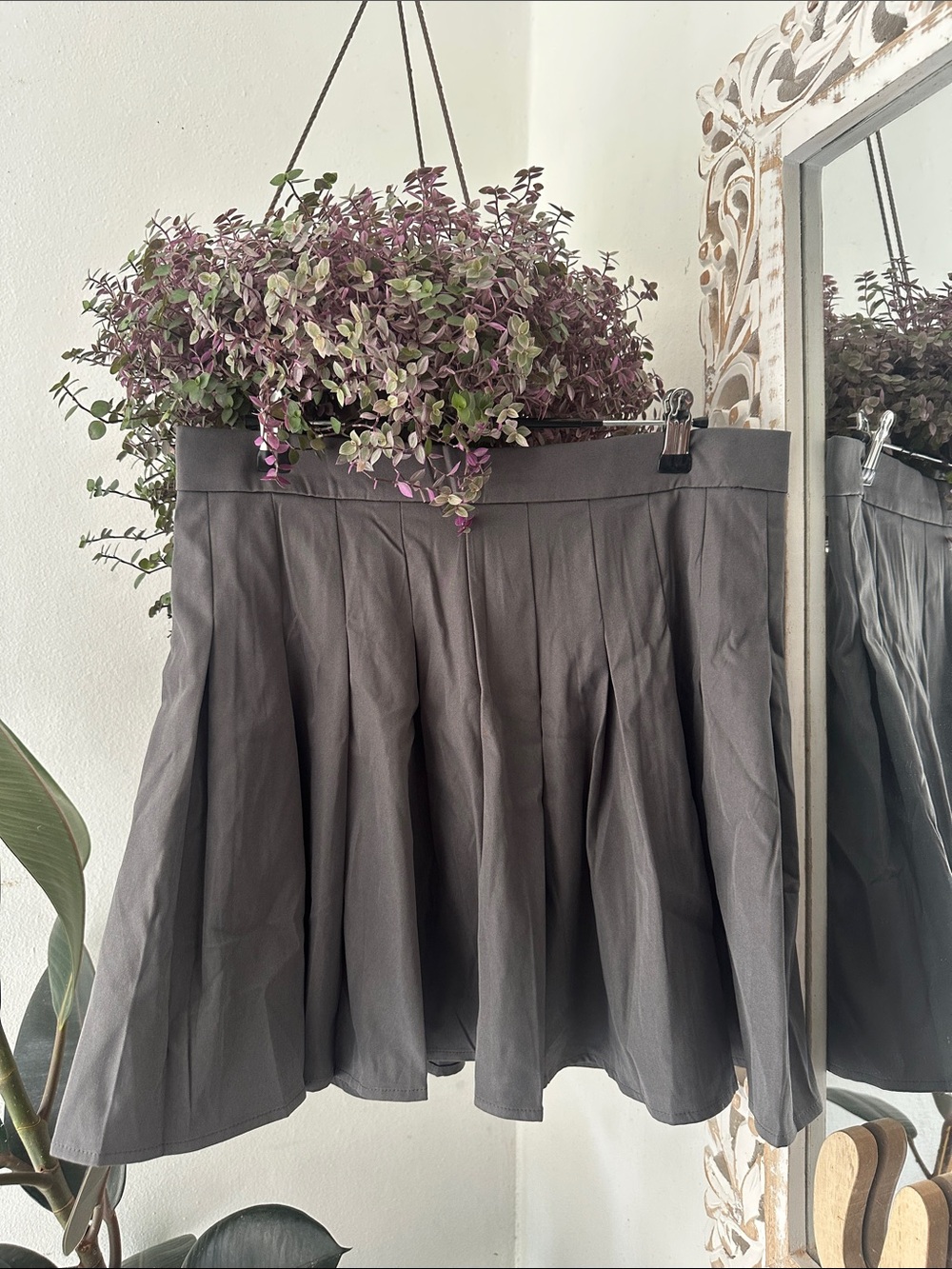 NWT SHEIN Charcoal Gray Pleated Midi Skirt